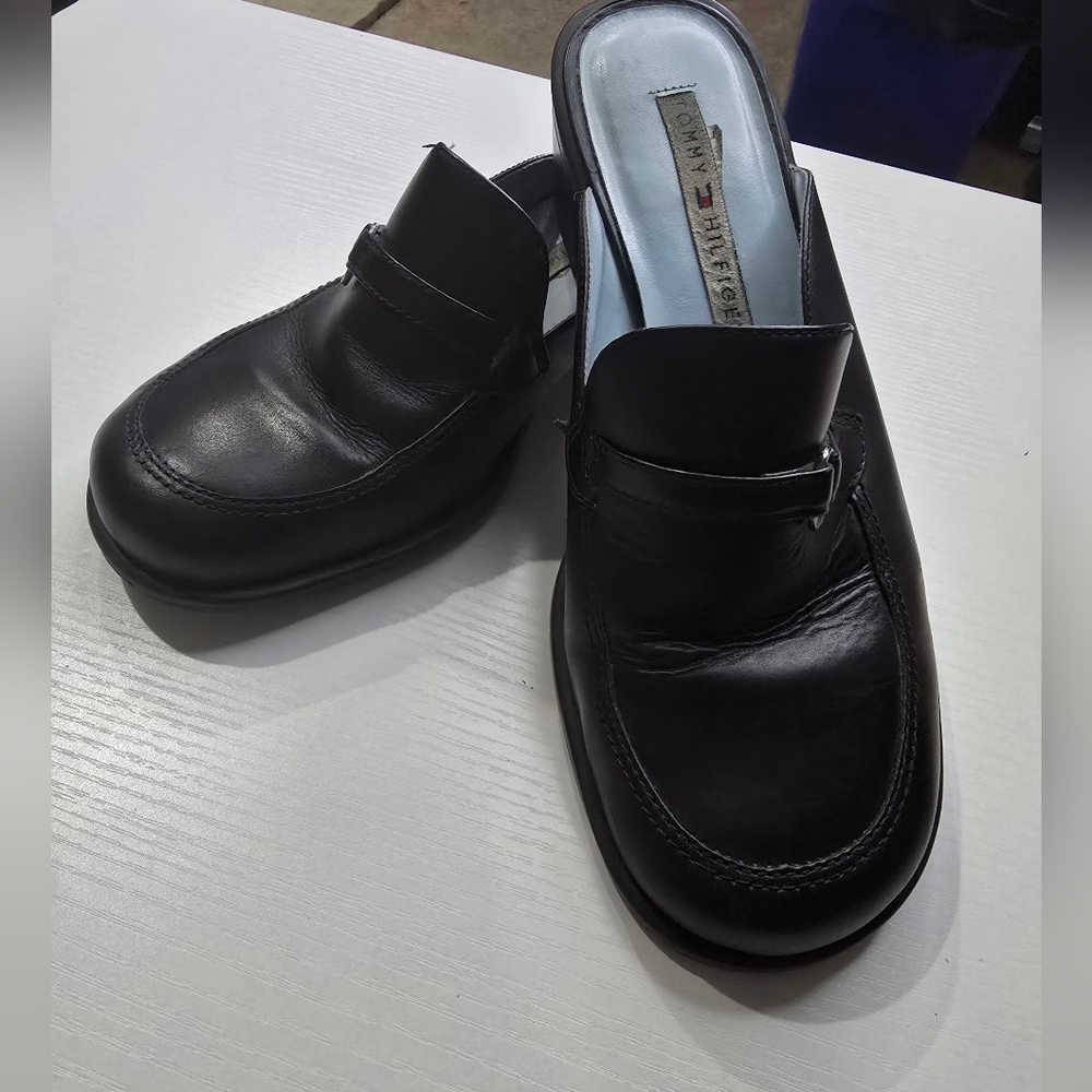 Y2K Tommy Hilfiger Black Leather Buckle Chunky Loafer 7.5M